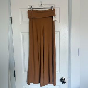 NWT ARIZONA WIDE LEG FOLDOVER FLARE RIBBED LOUNGE PANTS BROWN WOMEN JUNIORS S